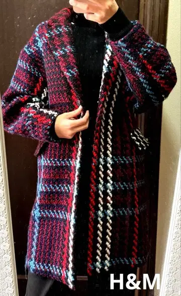 H&M 체크 무늬 울 코트 체스터 코트 트위드 테일러 새상품급