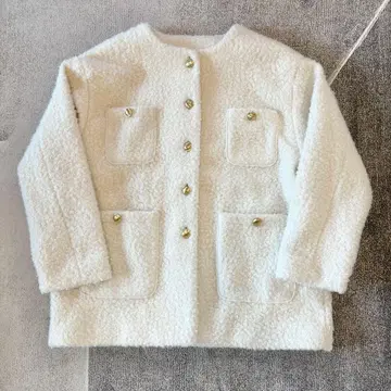 coca 푸들 보아 금장 버튼 노카라 코트 여성용