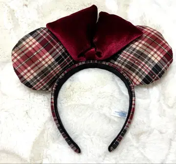 디즈니 머리띠 빨간색 체크