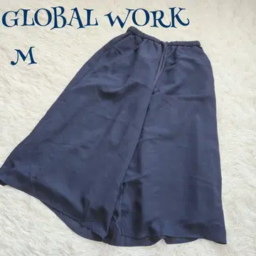 [ 글로벌 워크 ] 허리밴딩 와이드 플레어 팬츠 가우초 팬츠 M 네이비