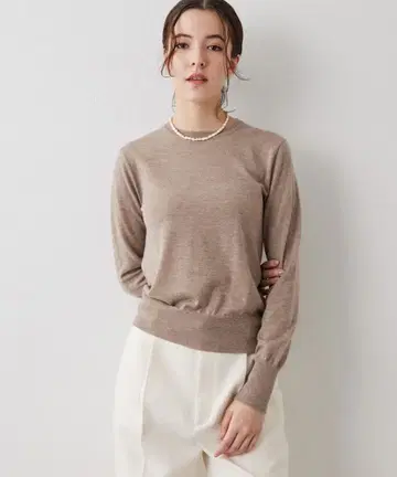 윔 가젯 14G 텐지쿠 크루넥 풀오버 니트 베이지