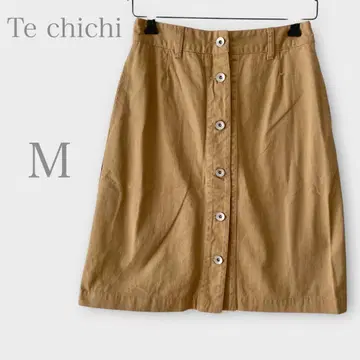 테치치 데님풍 미니 스커트 베이지 M 실버 버튼 면 100%