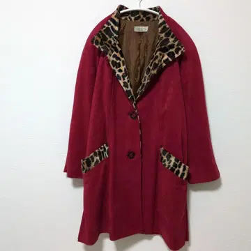 vingtmiel 레오파드 무늬 옷깃 코트 페이크 스웨이드 빨간색 M~L