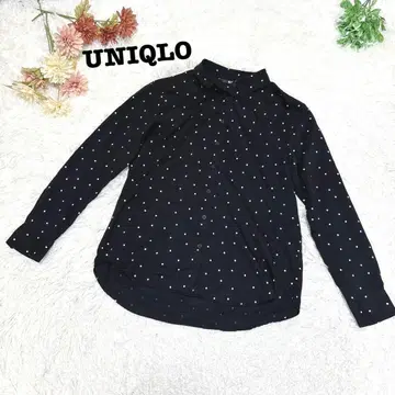s.1733 [유니클로] 긴팔 셔츠 도트 무늬 블랙 테로테로 S 사이즈