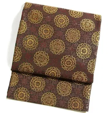 7460 칠박 촉강 문양 순수 실크 후쿠로 오비 미사용