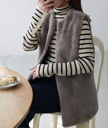 인조 모피 롱 베스트