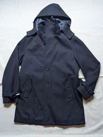 후드 부착 다크 네이비 스텐카라 코트