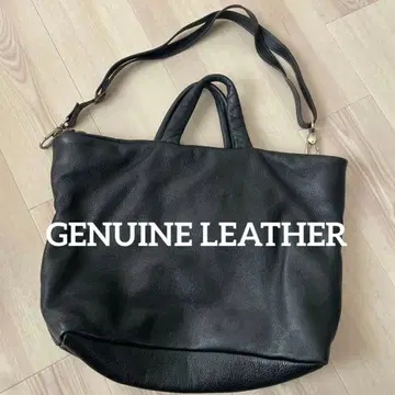 GENUINE LEATHER 블랙 가죽 토트백 숄더 끈 포함