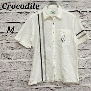 R5192 크로커다일 [ M ] 반팔 셔츠 마린 프린트 코튼 화이트