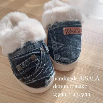 데님 리메이크 퍼 샌들