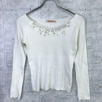 Apuweiser-riche 걸리시 꽃무늬 자수 타이트 리브 니트 상의