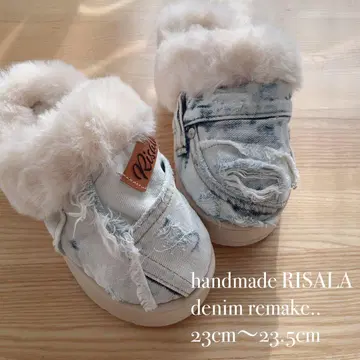 데님 리메이크 퍼 샌들