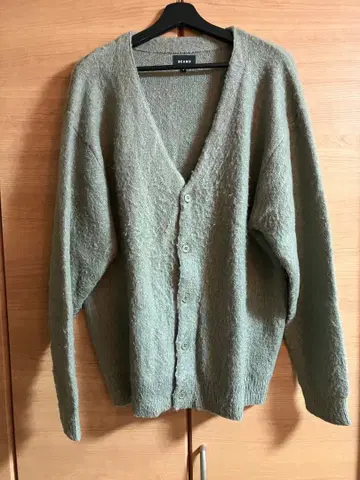 BEAMS 모헤어 가디건 카키 올리브 울 빔즈