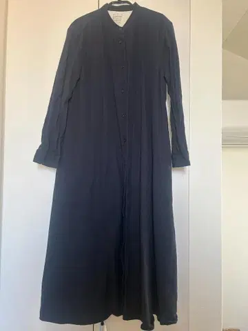 무인양품 양면 기모 플란넬 스탠드 카라 긴팔 원피스 다크 네이비 XL