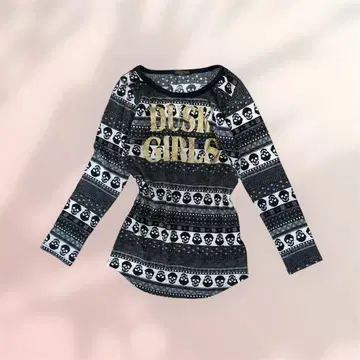 헤이세이 갸루 y2k 스컬 라메 피치T 다크코어 보더 롱T 기믹