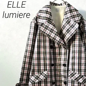ELLE lumiere 롱 코트 더블 버튼 체크 무늬 포켓 부착