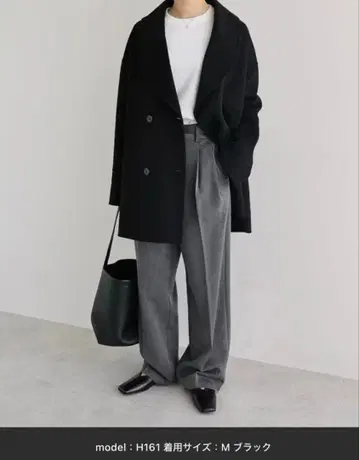 에버 네이비 울 리버 P 코트 블랙