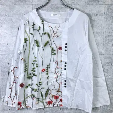 새상품 DAYOU 레트로 오리엔탈 MORI-KEI 보타니컬 자수 셔츠