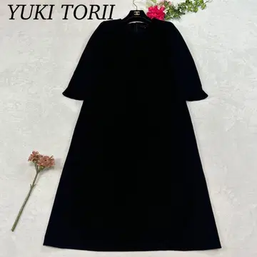 J928 새상품급 L 유키토리이 어깨 패드 무릎 기장 원피스 블랙 여성용