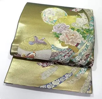 7476 노시니 하나마루몬 순수 실크 후쿠로 오비 미사용