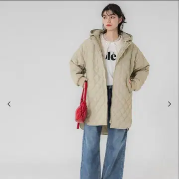 [ 새상품급 ] coca 퀼팅 후드 부착 코트 베이지 L