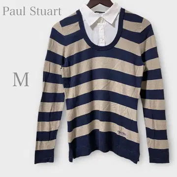 폴 스튜어트 페이크 레이어드 보더 셔츠 네이비 베이지 M