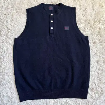 컨디션 최상 파파스 니트 베스트 로고 버튼 박스 택 네이비 울 M
