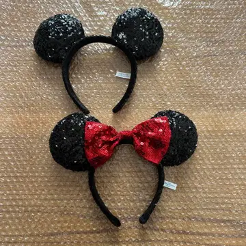 디즈니 머리띠 페어 스팽글 미키 미니 빨간색 블랙
