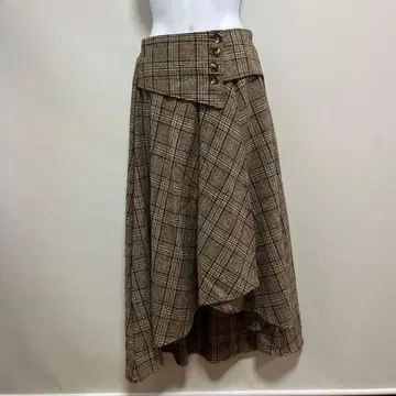 체크 무늬 롱 스커트 울 혼방