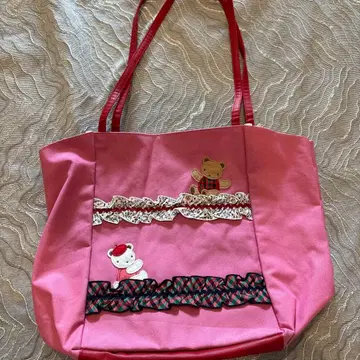 핑크 리버티 밑면 있는 곰 토트백
