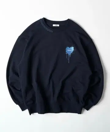 oncily 하트 로고 스티치 맨투맨 커플 룩 블랙