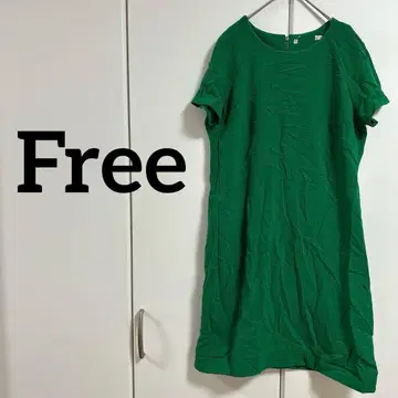 무릎 기장 원피스 반팔 그린 그린 무지 [ F ] 지퍼 플레어 화려한