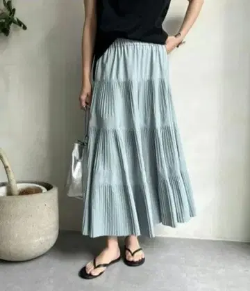 DouDou 드두 플리츠 3단 티어드 롱 스커트 사이즈 F