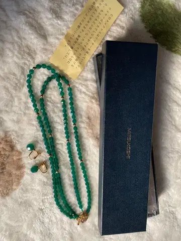 미츠코시 브랜드 그린 마노 목걸이 & 귀찌