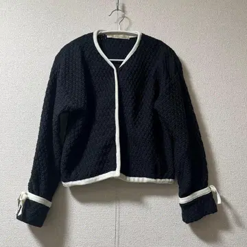 도트앤스트라이프 차일드우먼 바이컬러 소매 리본 가디건