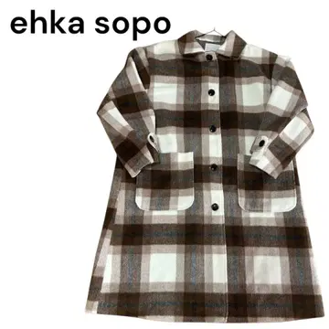 새상품급/에카 소포/체크 무늬/롱 코트/브라운/화이트