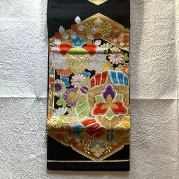 블랙 후쿠로 오비 순수 실크