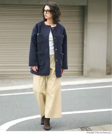 coca 푸들 금장 버튼 노카라 코트 여성용