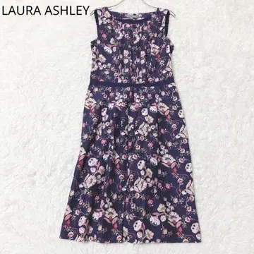 로라 애슐리 롱 원피스 슬리브리스 프론트 오픈 꽃무늬 네이비 S