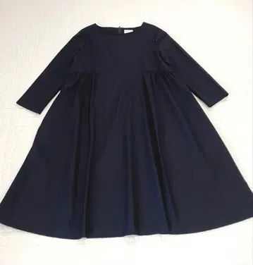 yuni 사이드 개더 원피스 네이비 헤링본 무늬