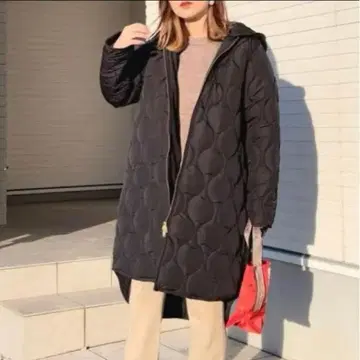 엠마 테일러 퀼팅 후드 코트 노카라 블랙 38