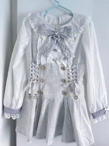 LIZLISA 메시지 리본 트위드 셋업 스카이블루 긴팔 미착용