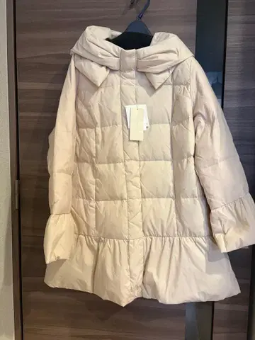 새상품 로즈 티아라 42 다운 자켓 코트 연한 핑크 리본 옷깃 빅사이즈