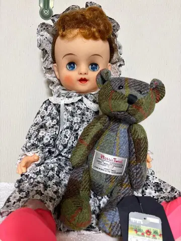 쇼와 레트로 빈티지 눈 깜빡이는 인형과, 하리 트위드 베어