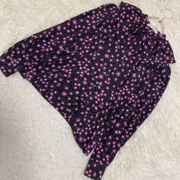 NINA RICCI 꽃무늬 블라우스 블랙 F 엘레강트 화려한 오샤레