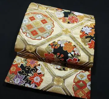 7679 격천장 설륜화문 순수 실크 후쿠로 오비 미사용