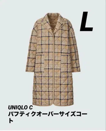 UNIQLO C, 체크 무늬 퍼프 테크 오버 사이즈 코트