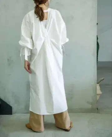 S085 셀렉 모카 셔츠 원피스 F 화이트 롱 코튼