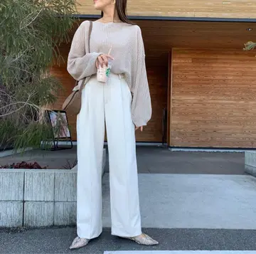 사이즈 조절 가능, 아름다운 라인, 고급 턱 러프 와이드 팬츠