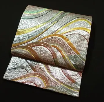 7680 대담한 파도 문양 순수 실크 후쿠로 오비 미사용